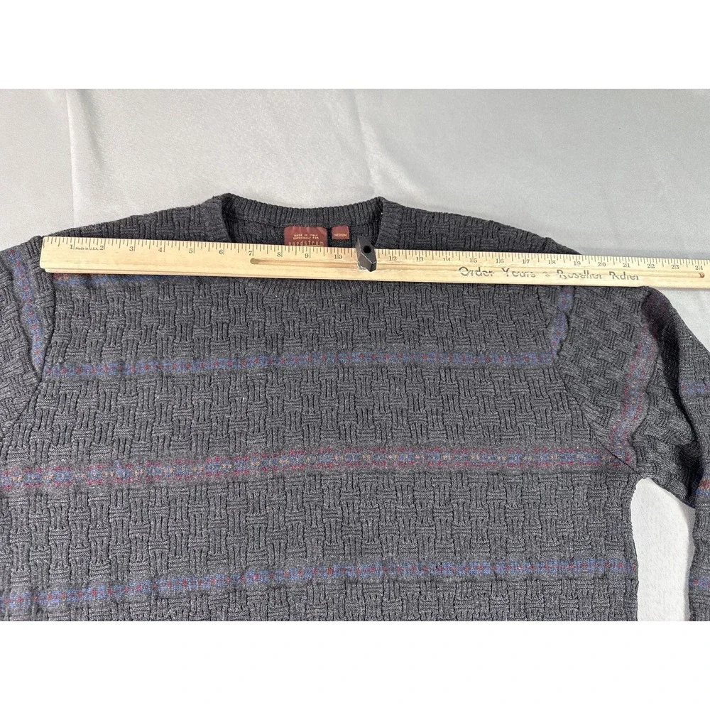 Nordstrom Classic Striped Sweater Medium Gray 100% Extra Fine Merino Wool